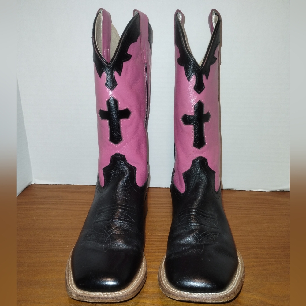 Old West Pink and Black Heeled Boots